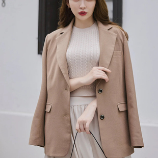 獨家娘娘her元 精纺羊毛混翻领时尚宽肩西装外套夹克 气质显瘦