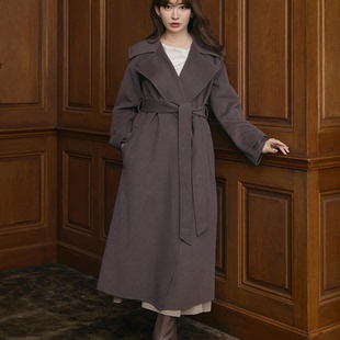 少量再入荷獨家娘娘her元 披肩大翻领羊毛混腰带双面呢大衣外套