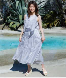 荷叶边拼接立体花朵刺绣分层大摆连衣裙 NOE1A元 超仙 獨家海报款