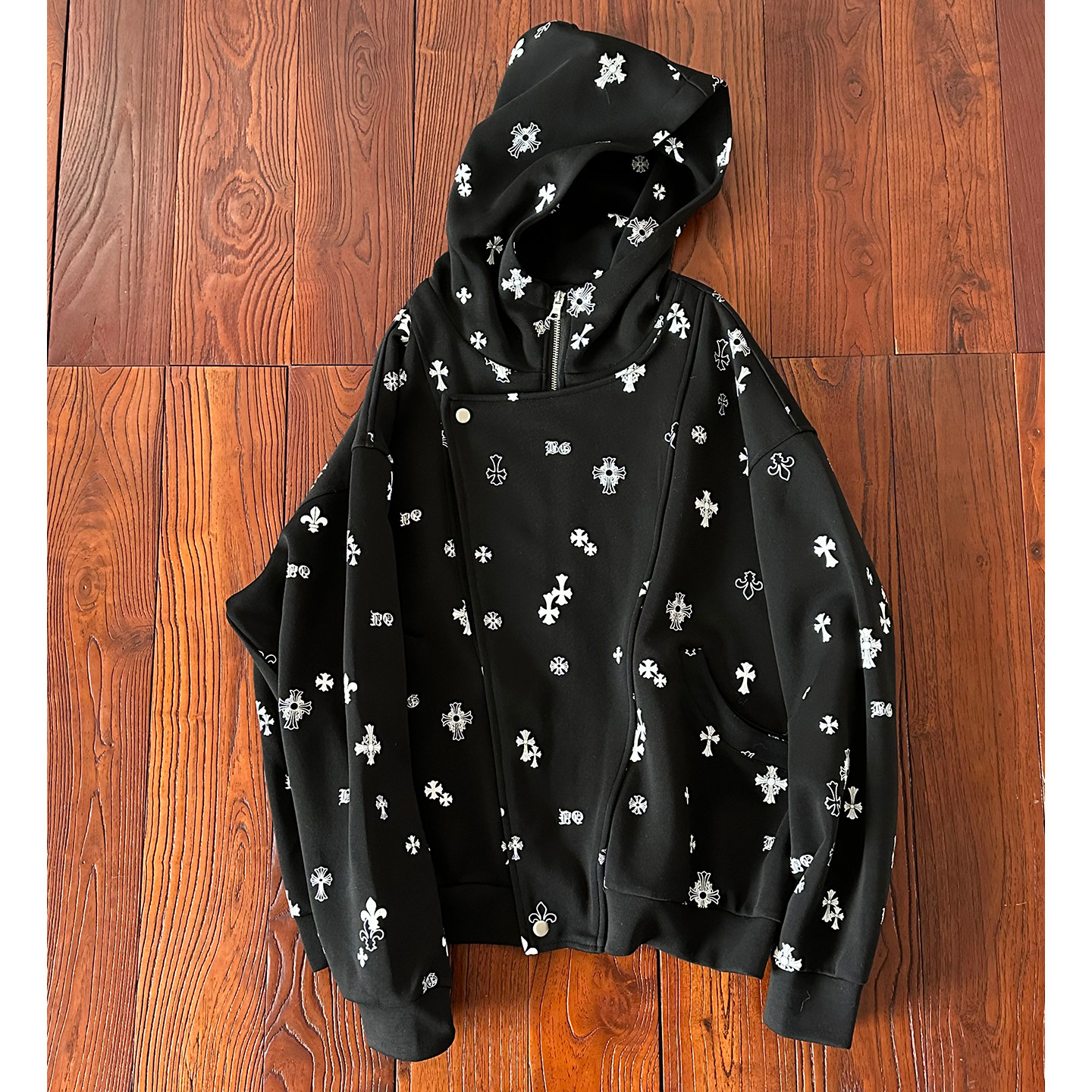 拔尖儿美式复古十字架满印亚比连帽拉链开衫卫衣男女哥特风外套潮,男装,卫衣,淘宝优惠券,粉丝福利购,淘宝优惠卷