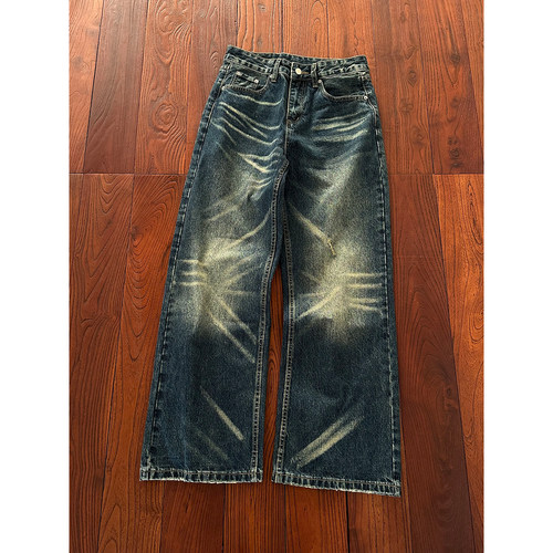 猫须磨破cleanfit直筒宽松牛仔裤