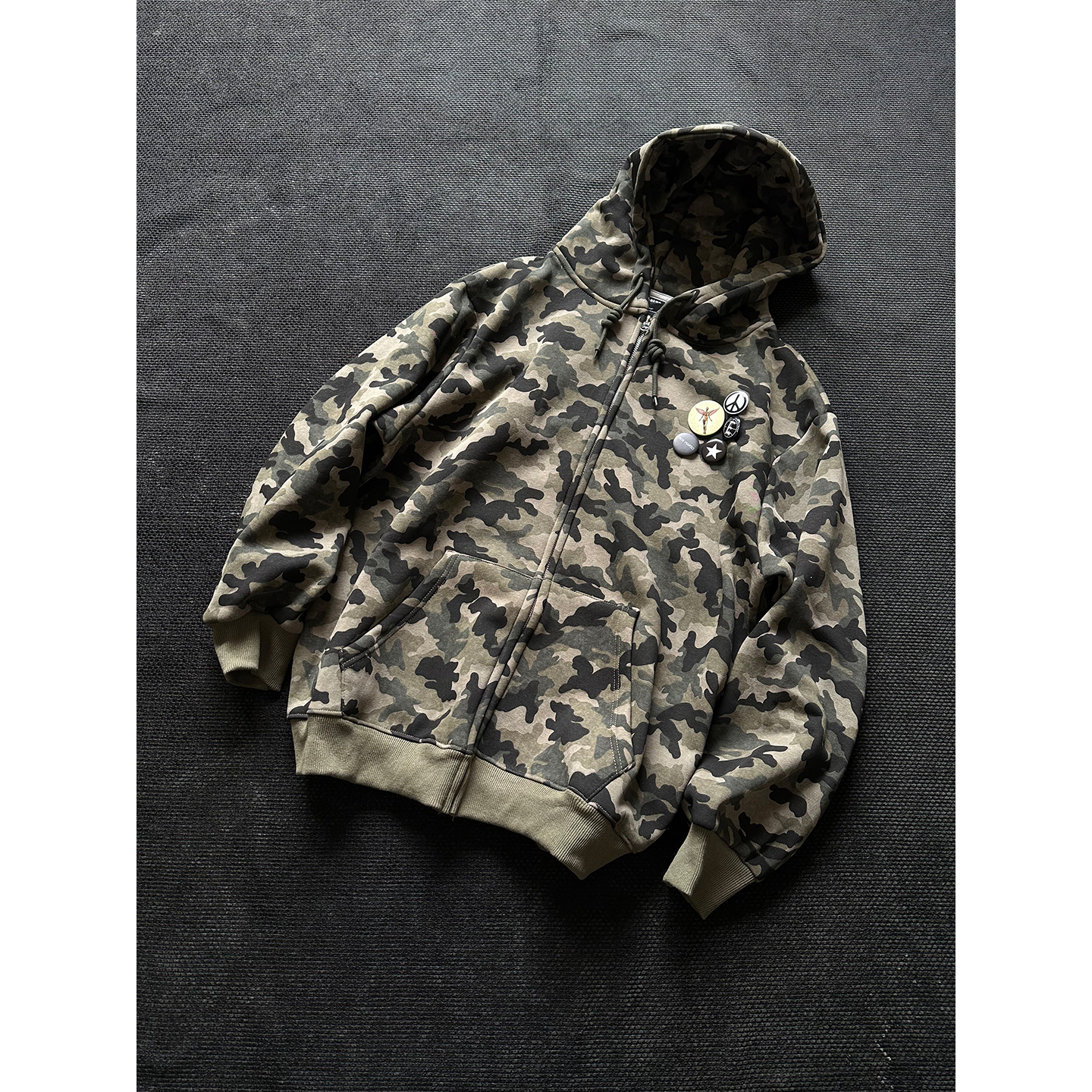 复古高街vibe迷彩开衫连帽卫衣男