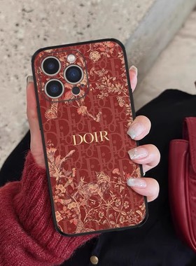 适用苹果ipone17promax手机壳苹果16高级感红色印花ipone15新款大牌14轻奢创意13por时尚12小众印花全包防摔
