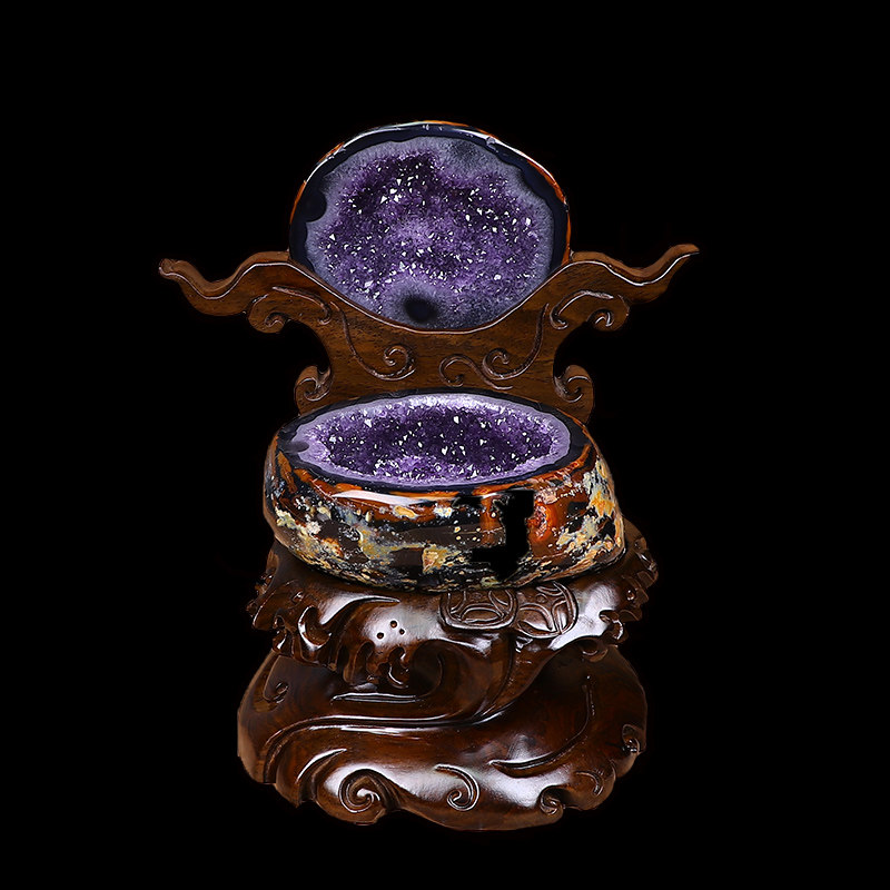 晶贵人天然巴西玛瑙聚宝盆  原石打磨水晶洞聚宝盆 办公室摆件