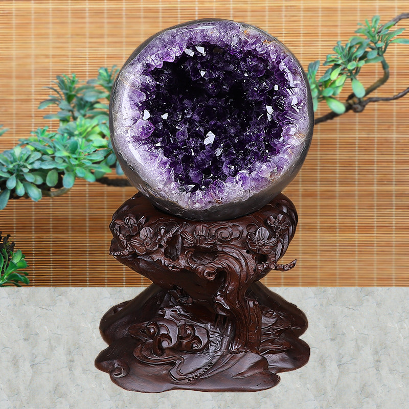 天然紫水晶钱袋子乌拉圭恐龙蛋玛瑙水晶洞聚宝盆原石风水摆件