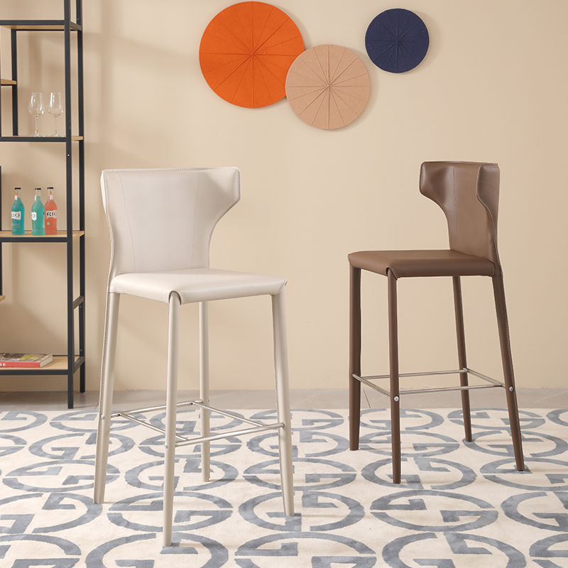 马鞍皮吧台椅意式工业风酒吧高脚凳马鞍皮椅子家用轻奢咖啡厅休闲