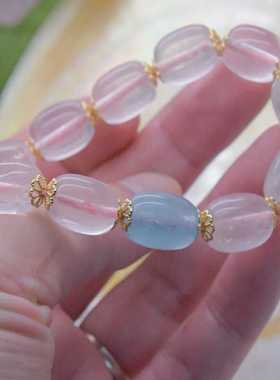 圆梦开运阁粉晶加海蓝宝灵性手链
