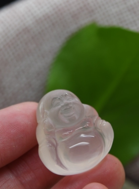 天然粉晶弥勒佛吊坠笑面佛吊坠