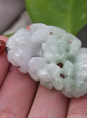 陈鹏老师冰糯种带春彩A货翡翠牡丹花开富贵吊坠 有证书