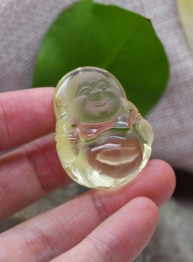 天然黄水晶弥勒佛吊坠