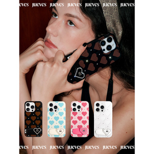 JUEVES星期四“闪烁的心”爱心钻石发夹壳iphone16pro苹果17桌面折叠金属支架16pm适用17promax手机壳高级感