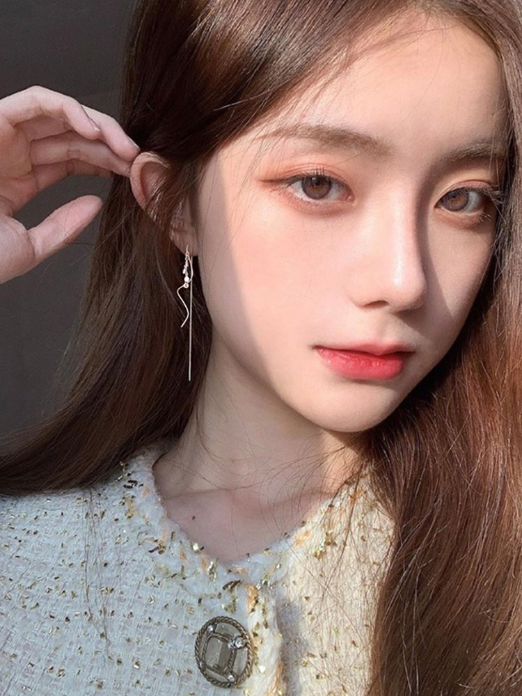 s925纯银圆片流苏耳扣耳环2023年新款潮圆脸显瘦耳坠简约气质耳环