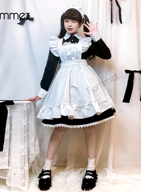 日系萝莉塔女仆连衣裙cosplay黑色可爱动漫传统大码女佣制服套装