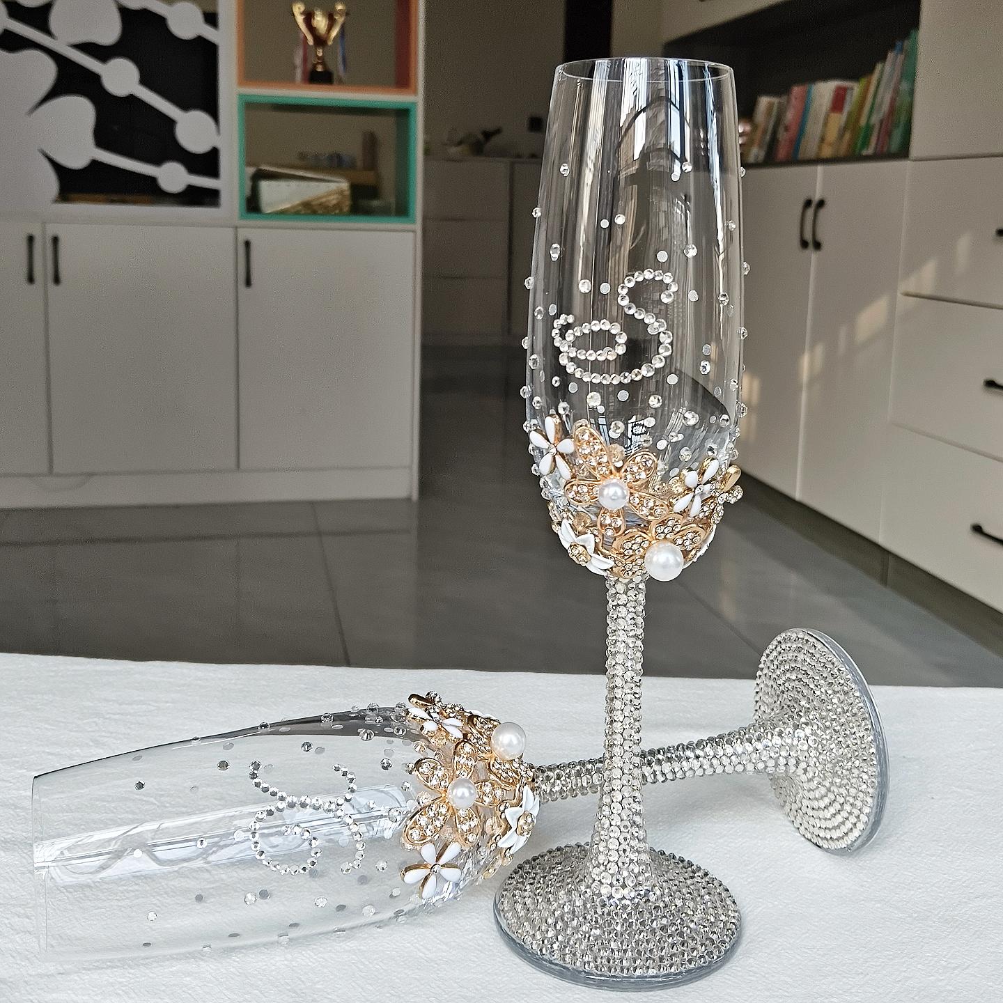 轻奢新娘高脚杯水钻婚礼香槟杯敬酒杯订婚结婚礼物艺术装饰酒杯