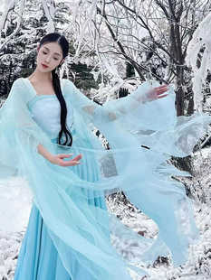 出租古典舞蹈女飘逸中国风纱衣大裙摆原创设计艺考服天青脉脉同款