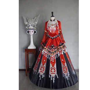 出租女少数民族苗族彝族壮族红色大摆裙歌手独唱走秀民族服装杭州