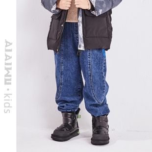 中大童弹性休闲缩脚口牛仔裤 儿童新品 KMWT09 子冬季 艾艾屋男童裤