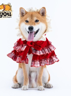 独家设计宠物狗狗猫咪圣诞新年喜庆格子英伦小红帽斗篷披风披肩