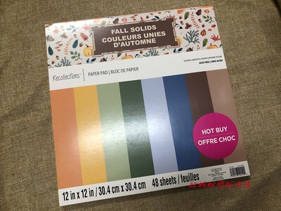 现货 DIY手工制作材料 手账剪贴卡纸 Fall Solids 12寸48张 瑕特
