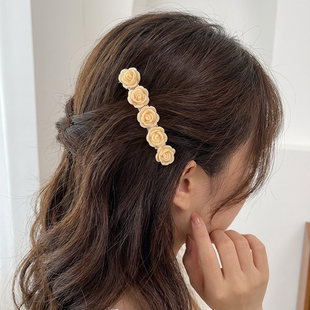 甜美花朵发夹女手工编织发饰奶油黄色森系头饰顶夹