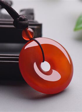 天然红玛瑙玉髓平安扣吊坠圆形玉石新中式挂件玉佩情侣男女挂坠