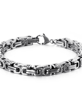 轻奢平替欧美时尚个性男嘻哈不锈钢手链简约复古手饰环钛钢回形链