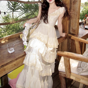 潮爆夏季 安德利法式 优雅气质米白色蛋糕裙度假泰兰德连衣裙女仙