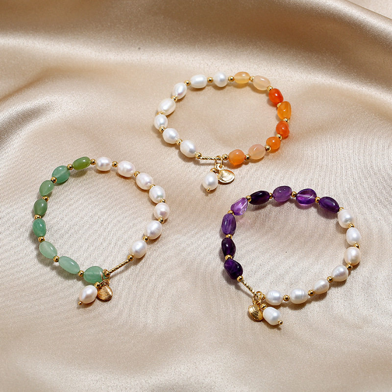 时尚高档天然淡水珍珠玛瑙水晶手链女气质百搭古韵典雅手串配饰品