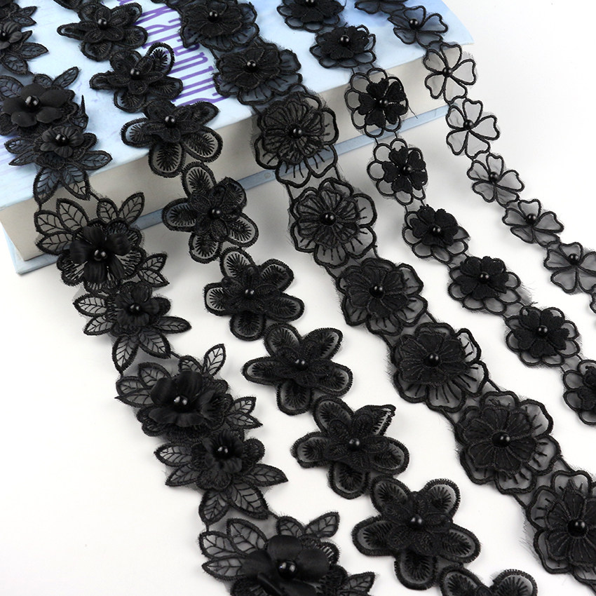 diy新款黑色欧根纱绣花补丁贴