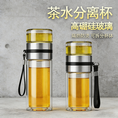 新款钢化玻璃水茶杯防摔耐高温食品级摔不烂泡茶保温分离高端耐热
