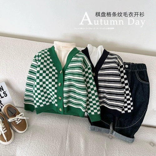 Шахматы для мальчиков, осенний кардиган, куртка для девочек для отдыха, свитер, V-образный вырез