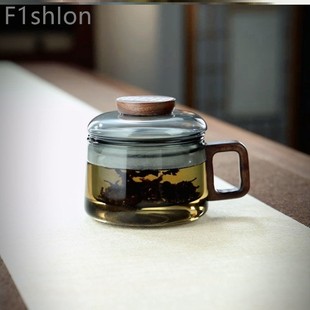 H02杯子十里家用茶咖杯三件小容量茶杯高硼硅玻璃墩墩杯茶水分离