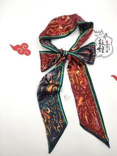 敦煌文创原壁画印花真丝双面丝带长条围巾丝巾九色鹿飞天领巾飘带