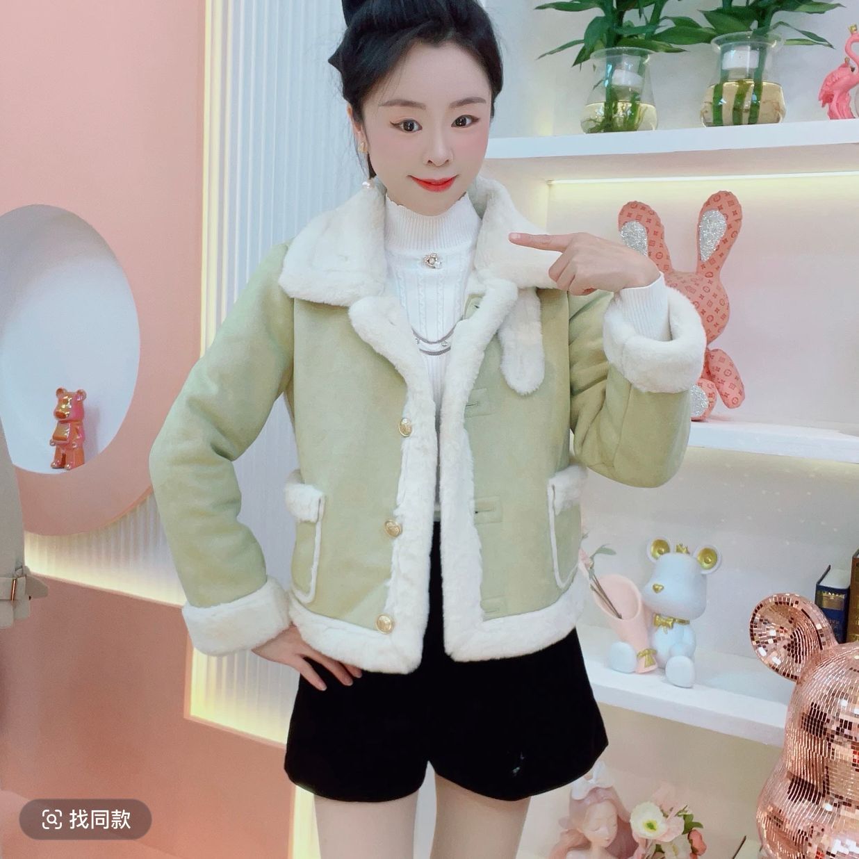 皮毛一體2024冬季新款時尚高級感氣質(zhì)直筒百搭顯瘦大碼磨砂皮外套