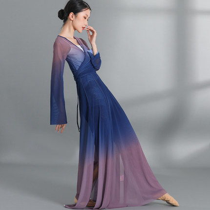 新款中国舞古典舞舞蹈服女飘逸身韵练功服渐变纱衣裙裤套装演出服