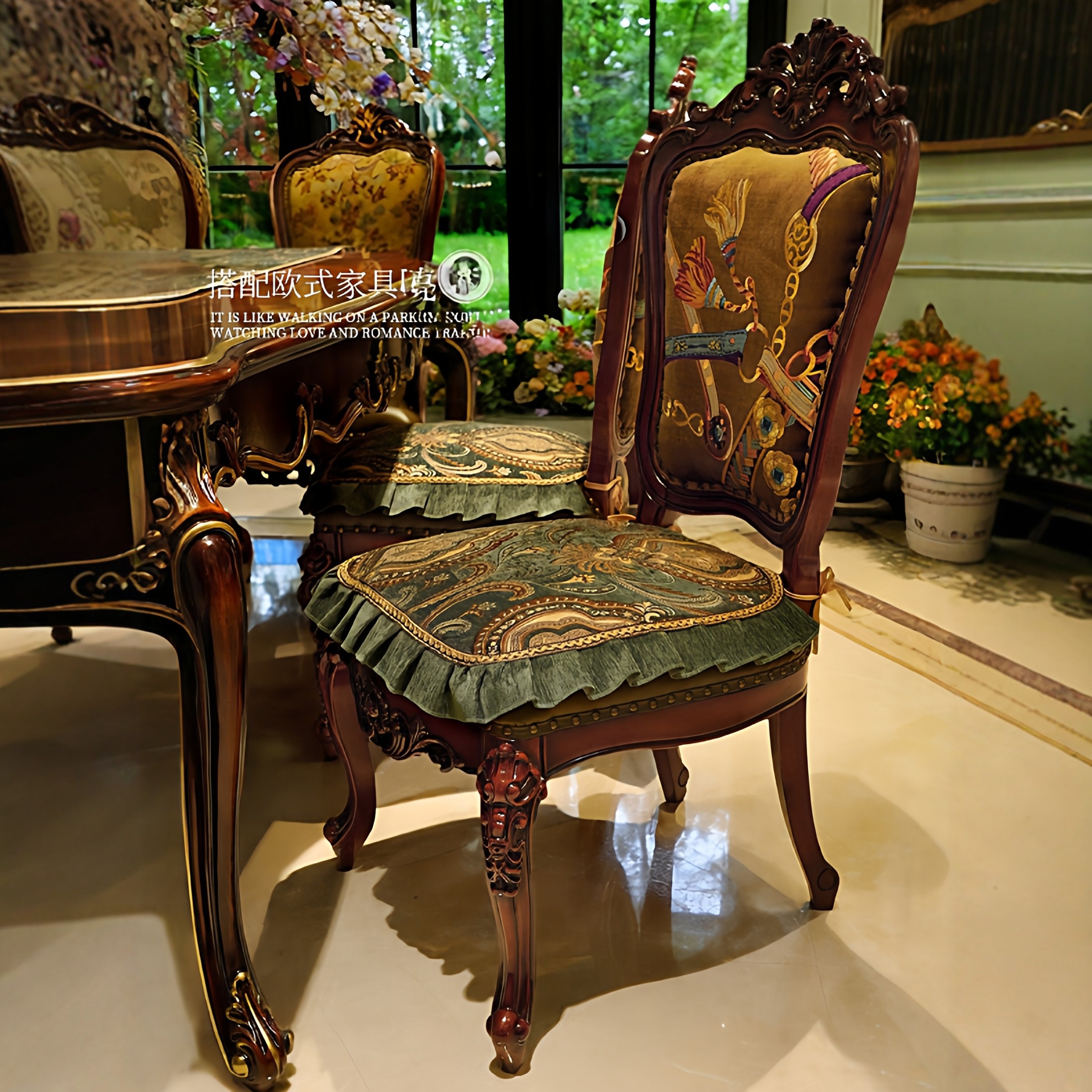 2025款餐椅垫美式中古风高级感复古马蹄形椅子坐垫靠背套罩可拆洗