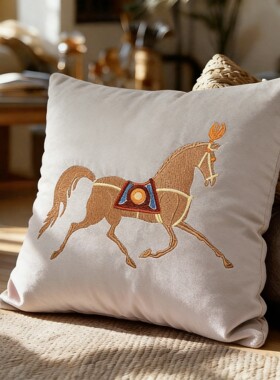 欧式马匹刺绣抱枕方枕客厅卧室靠垫橙色方形简约定制可拆洗马图案