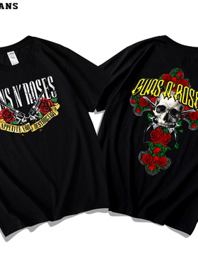 红韩Guns'N'Roses枪炮与玫瑰枪花乐队摇滚纯棉短袖T恤男女宽松潮