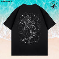 Starry sky Hammerhead shark print short-sleeved T-shirt, seaside vacation, Sanya diving, Marine animals, men's and women's loose trendy brand summer thumbnail 7