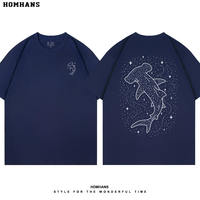 Starry sky Hammerhead shark print short-sleeved T-shirt, seaside vacation, Sanya diving, Marine animals, men's and women's loose trendy brand summer thumbnail 2