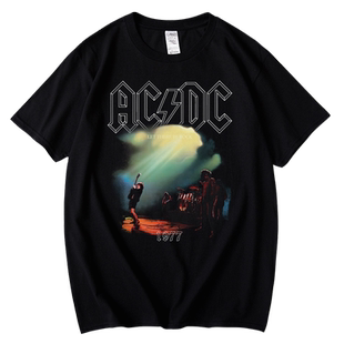 ACDC乐队摇滚周边短袖T恤男女复古怀旧纯棉夏季宽松大码音乐ROCK