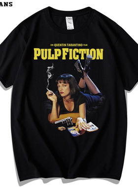 红韩美国电影低俗小说昆汀Pulp Fiction封面文化衫短袖男女T恤棉