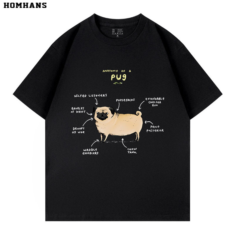 趣味哈巴狗解析图PUG八哥犬个性创意印花纯棉短袖T恤纯棉动物亲子