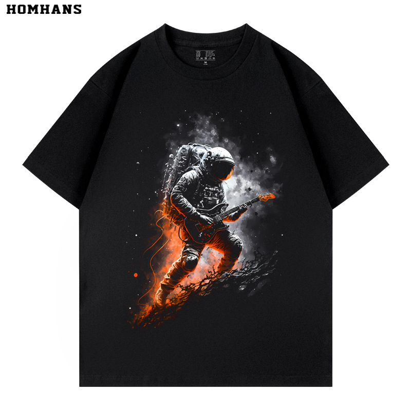 潮牌纯棉短袖个性精美印花幻想太空宇航员吉他帅气夏季男女送孩子