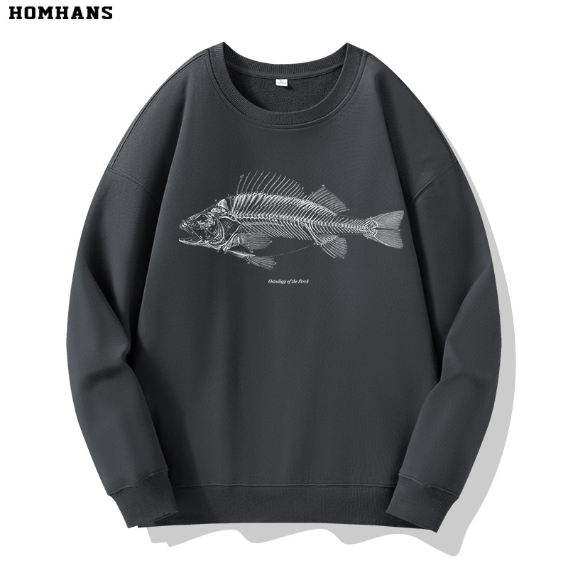 鱼的结构图钓鱼人周边创意印花上衣圆领卫衣棉外套送男友送爸爸