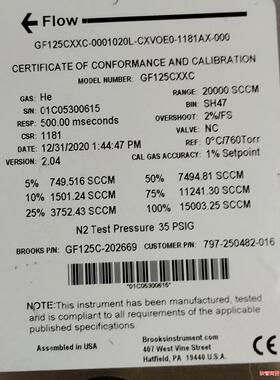 BROOKS流量计 gf125CXXC HE 20000SC议价商品