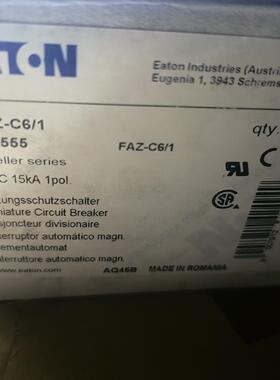 伊顿EATON断路器： FAZ-C6/1 1P 6A UL认(议价商品）