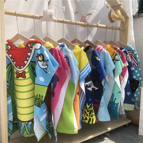 卡通纤维儿童连帽浴巾吸水不掉毛