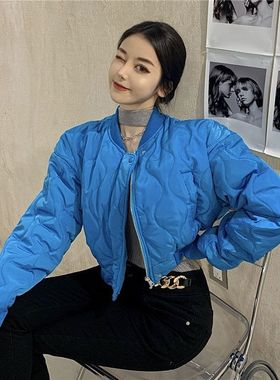 蓝色小个子短款夹棉棒球面包服chic羽绒棉衣仙女冬港风ins潮外套