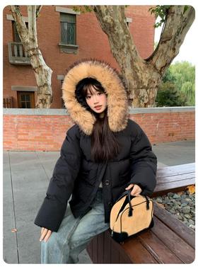 小暖炉新款羽绒服白鸭绒连帽大毛领小个子显瘦加厚叠穿韩系厚外套